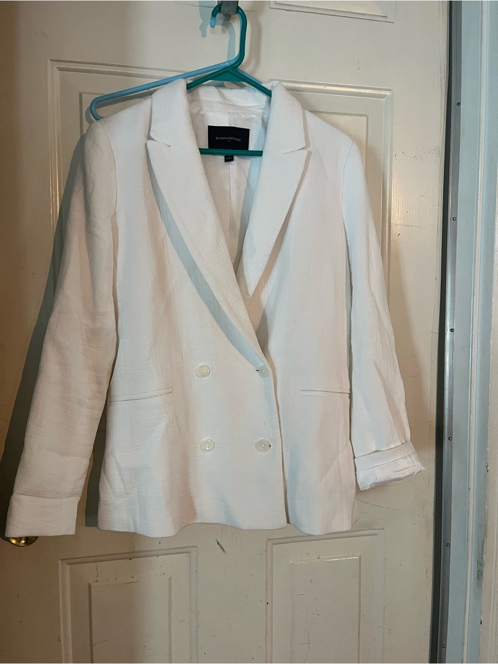 Banana Republic White Double-Breasted Textured Blazer